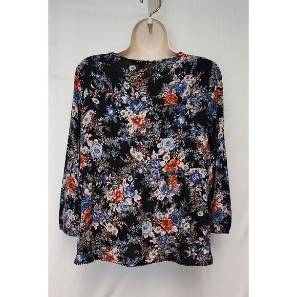 American Eagle Outfitters 3/4 Balloon Sleeve Keyhole Neck Floral S/P - Picture 4 of 8